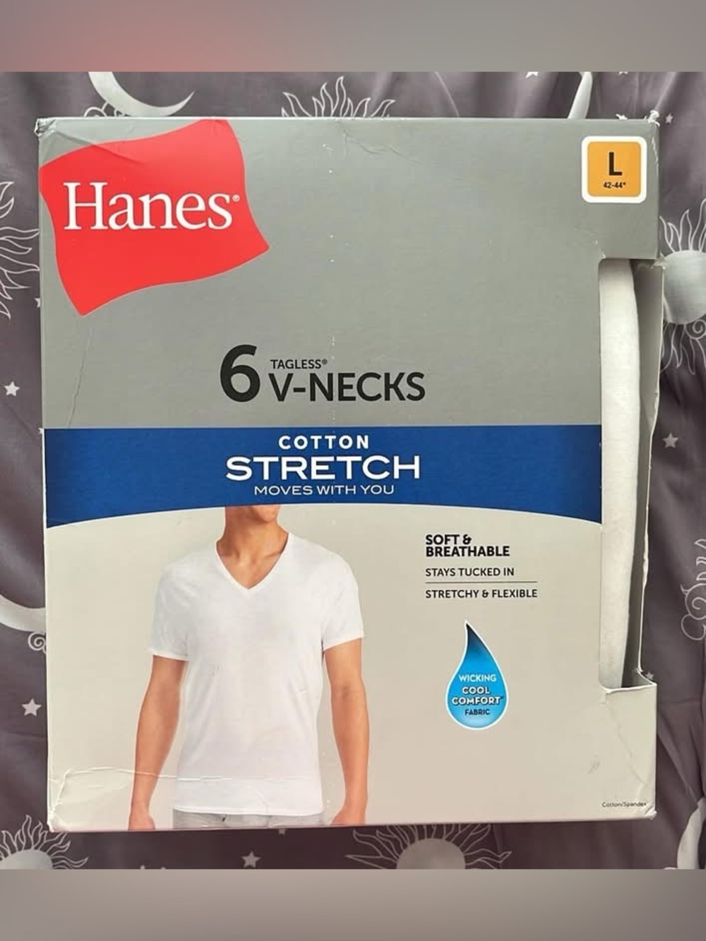 Hanes Men’s White Cotton Stretch Tagless V-Neck (6 Pack)